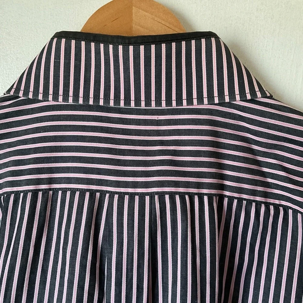 Steven Land Dress Shirt Pink and Black Stripes 100‎ % Cotton Unique Rare XXL